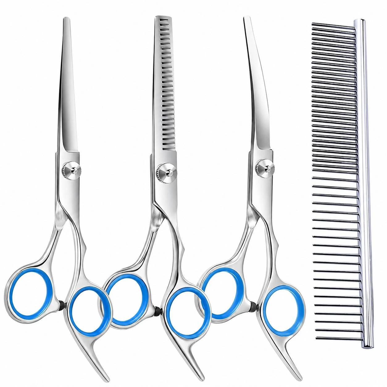 4 PCS Pet Grooming Scissors Set with Safety Round Tips and Comb