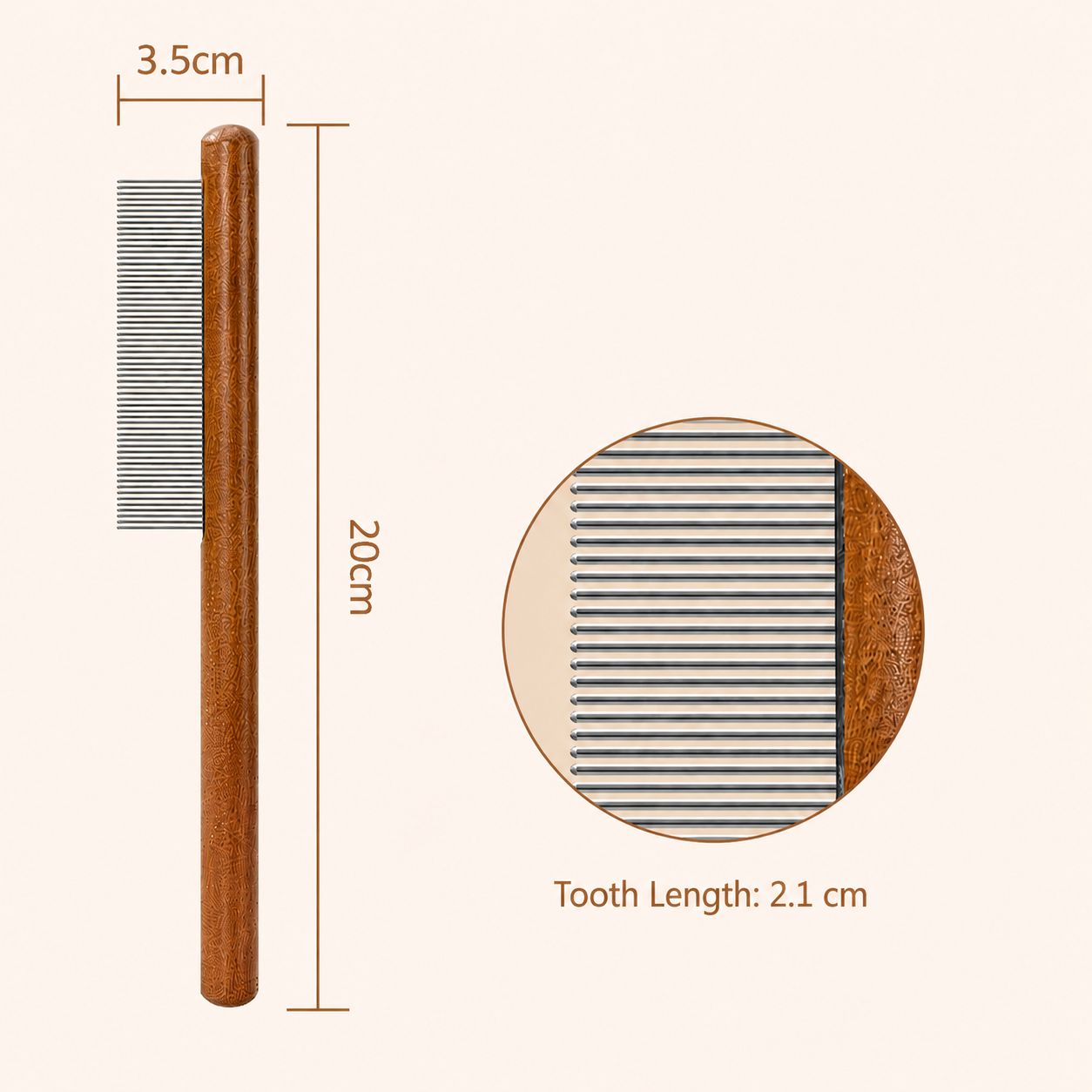 Stainless Steel Pet Grooming Comb with Wooden Handle for Cats Dogs and Small Pets