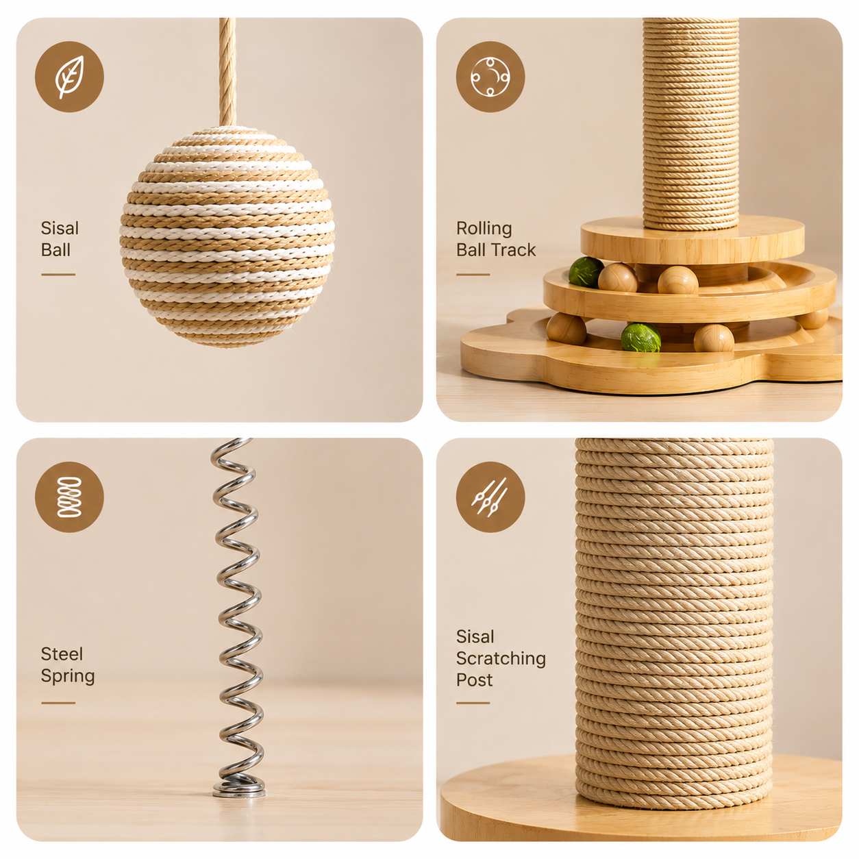 Wooden Cat Scratching Turntable Toy with Interactive Teaser Stick for Indoor Cats