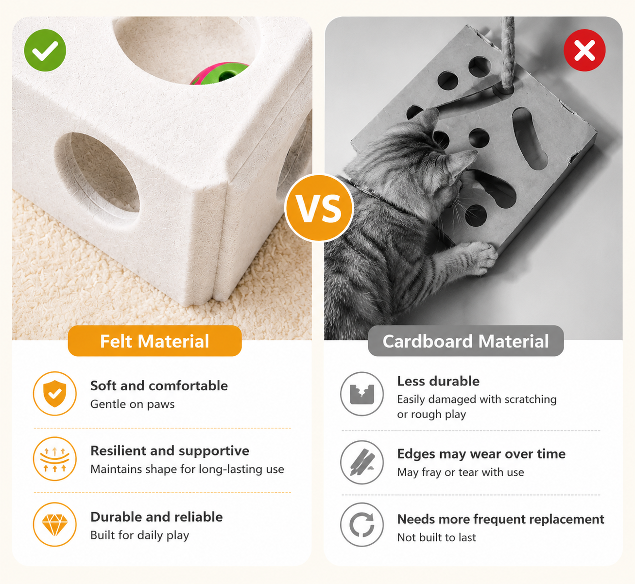 Felt Cat Maze Play Box with Bell Ball Interactive Toy for Kittens and Cats - Round White