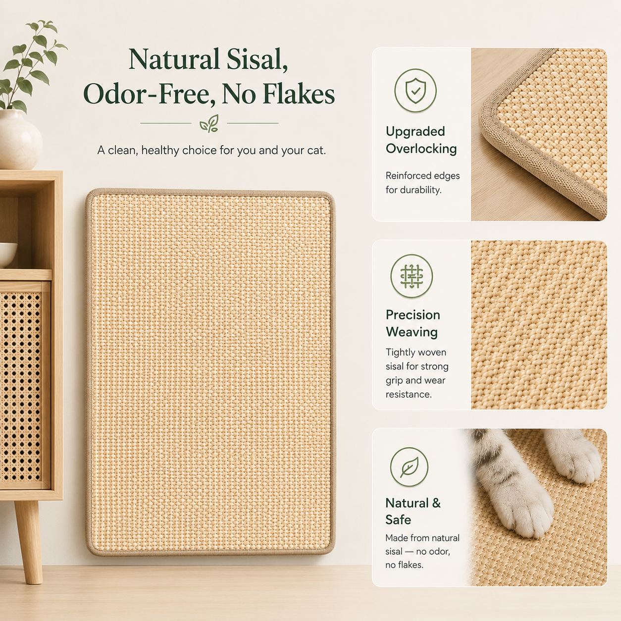 Cat Sisal Scratcher Mat Claw Grinding Pad 50x90cm