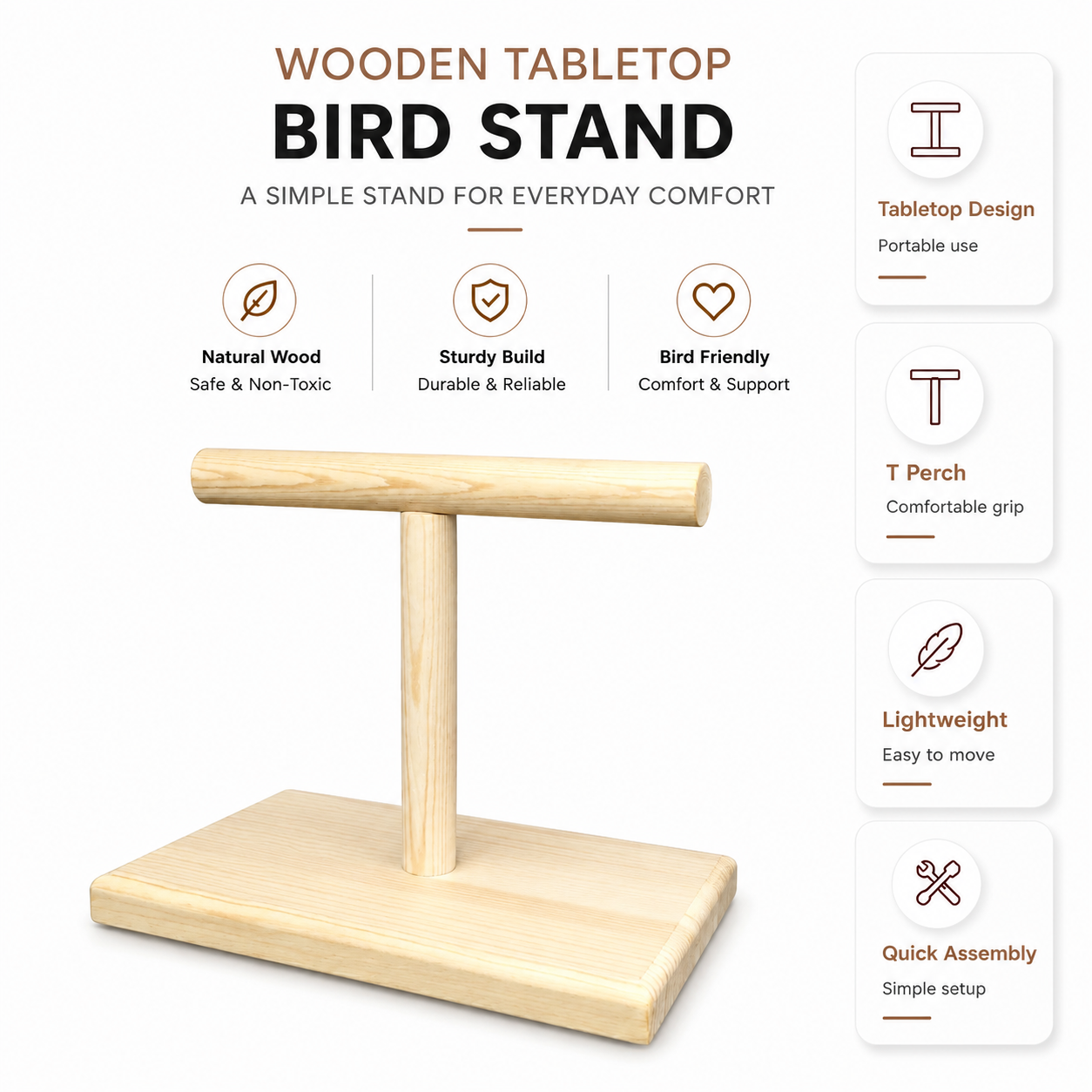 Wooden Tabletop Bird Stand for Small Birds