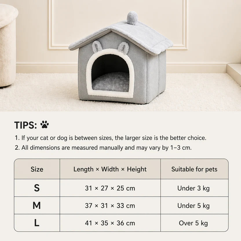 Foldable Pet House with Removable Washable Cushion for Cats and Small Dogs - Grey