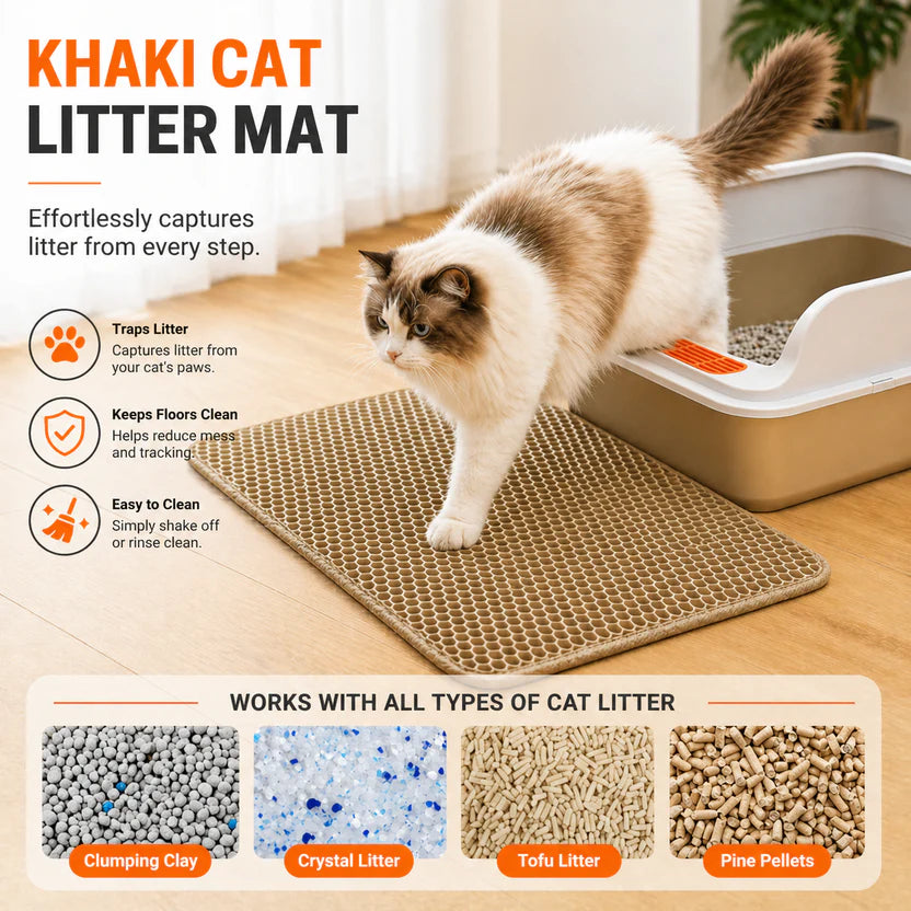 Litter Pad Waterproof Double Layer Non Slip Easy Clean Pet Mat - Khaki