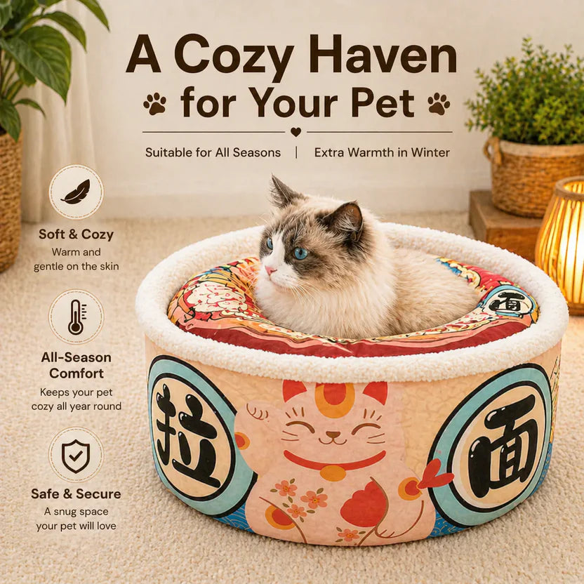 Instant Noodle Soft Pet Cushion Bed Round Nest with Removable Cover for Cats and Small Dogs