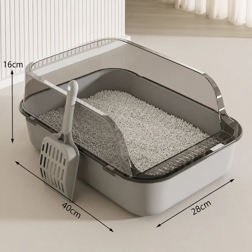 Semi Enclosed Cat Litter Box Splash Guard Pet Toilet Tray Easy Clean Design