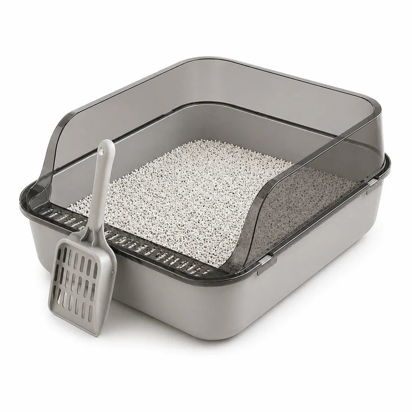Semi Enclosed Cat Litter Box Splash Guard Pet Toilet Tray Easy Clean Design
