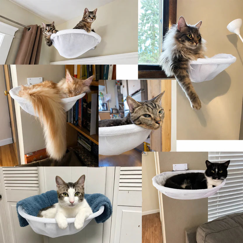 Foldable Cat Wall Perch Hammock Bed Metal Frame Indoor Shelf - White