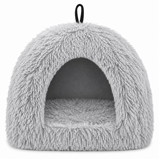 Plush Rabbit Cave Bed with Removable Cushion - Grey