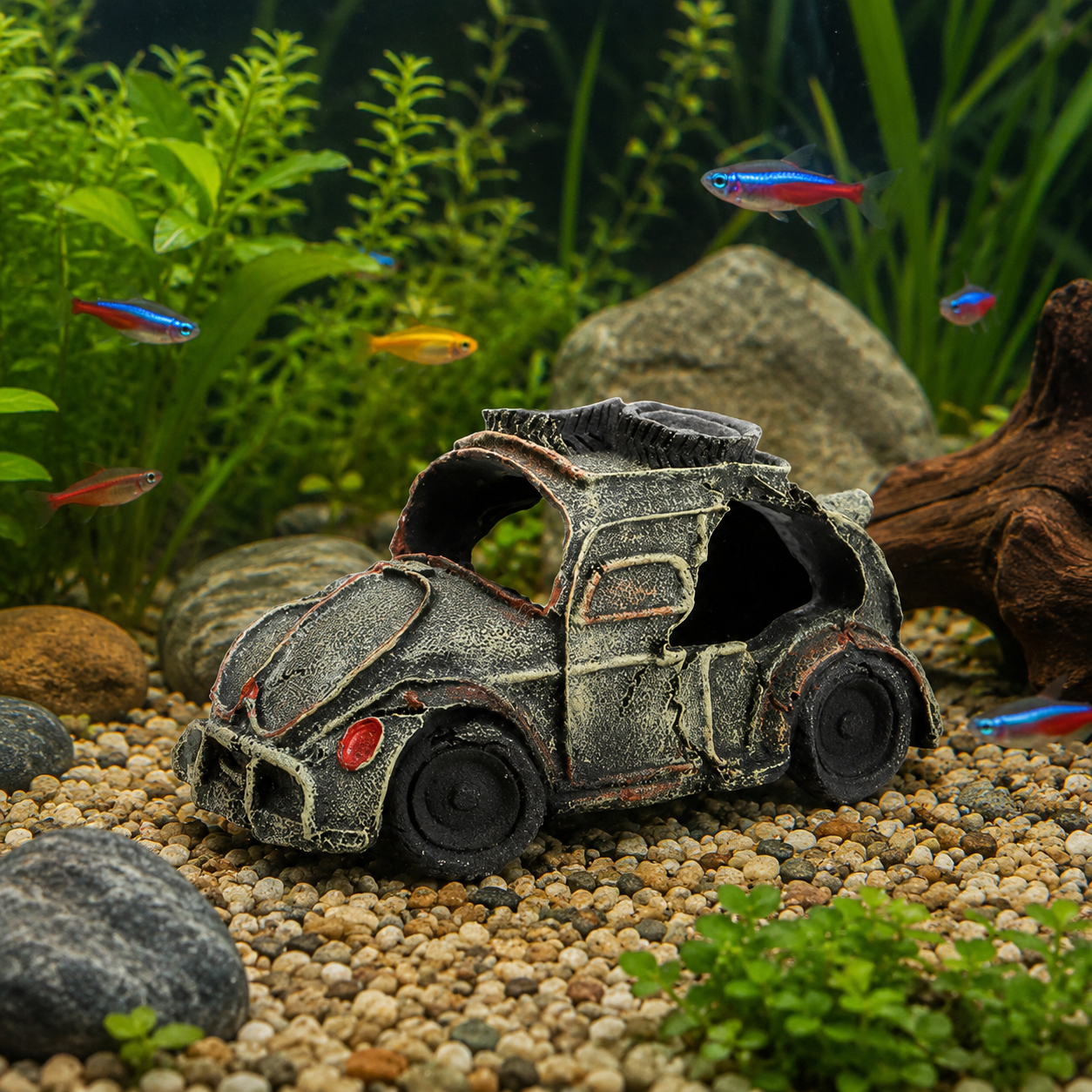Resin Car Wreck Aquarium Ornament