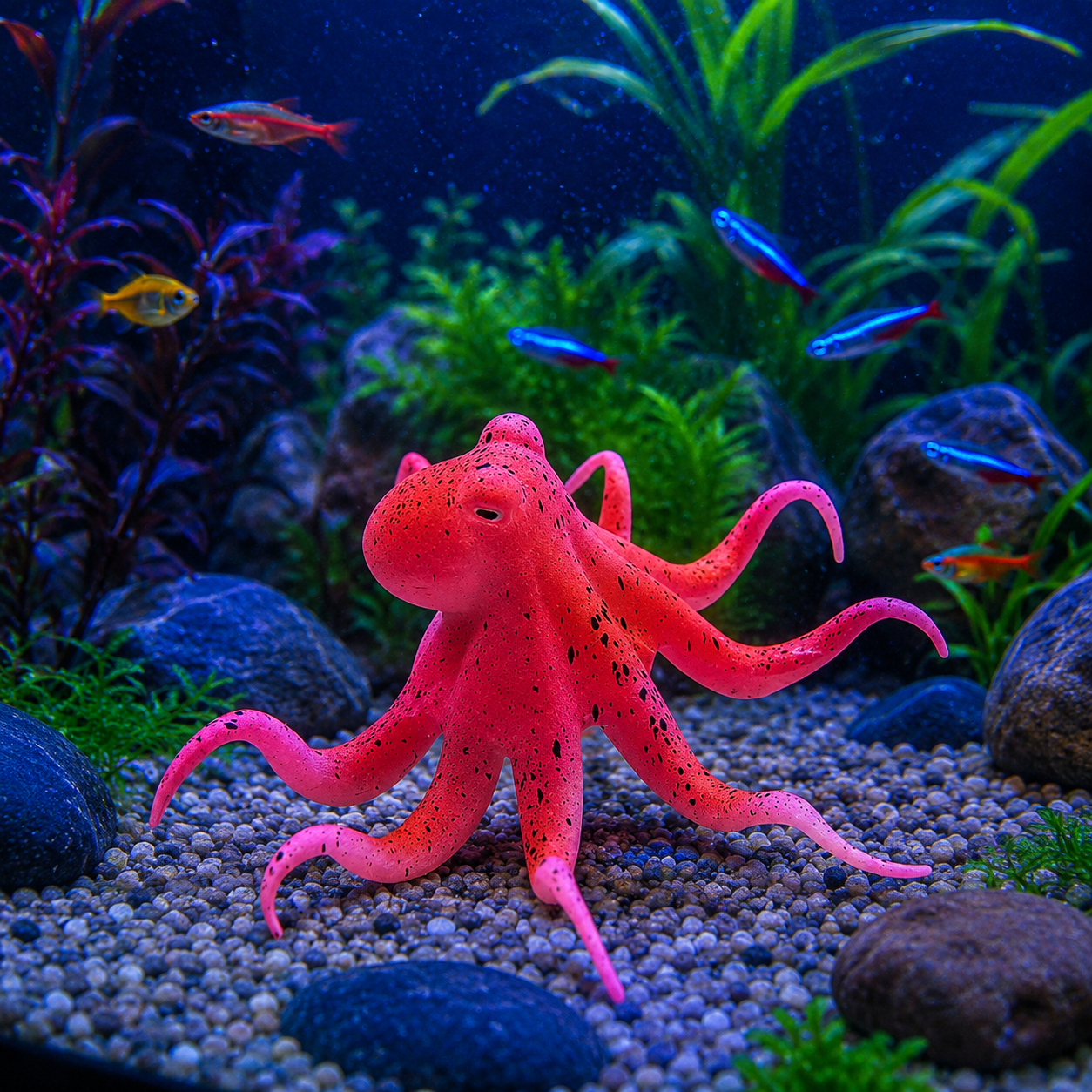 Glowing Octopus Aquarium Ornament - Red