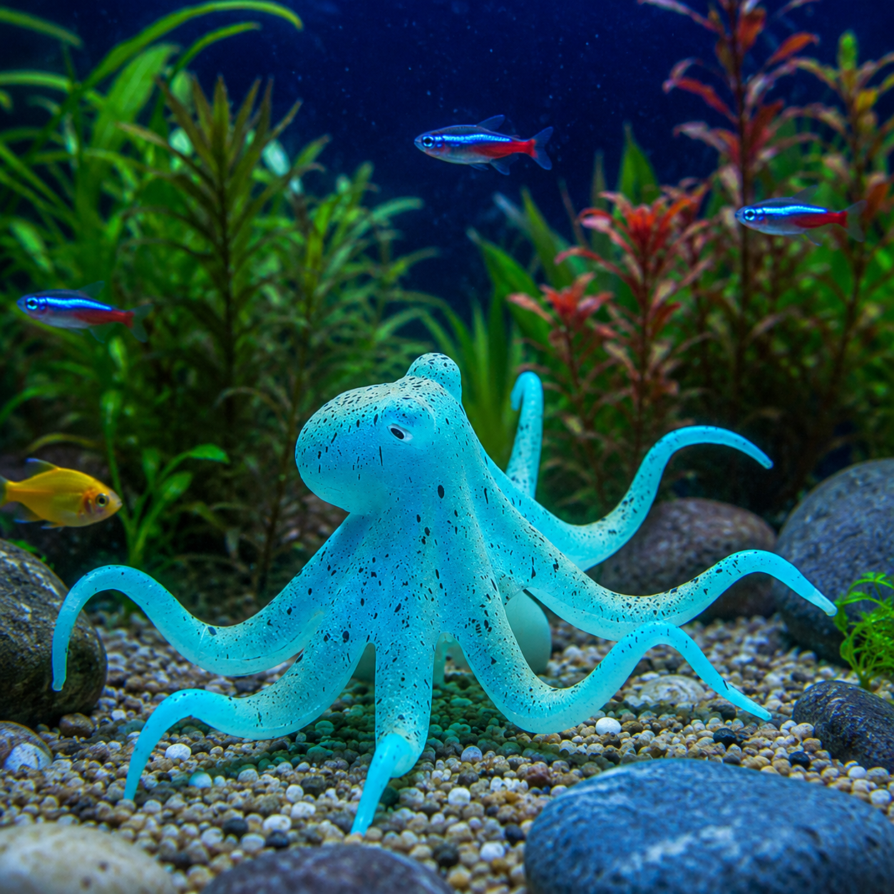 Glowing Octopus Aquarium Ornament - Blue