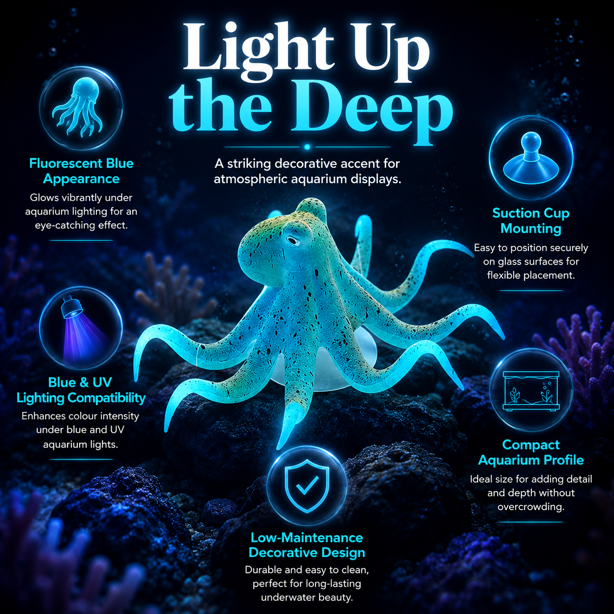 Glowing Octopus Aquarium Ornament - Blue