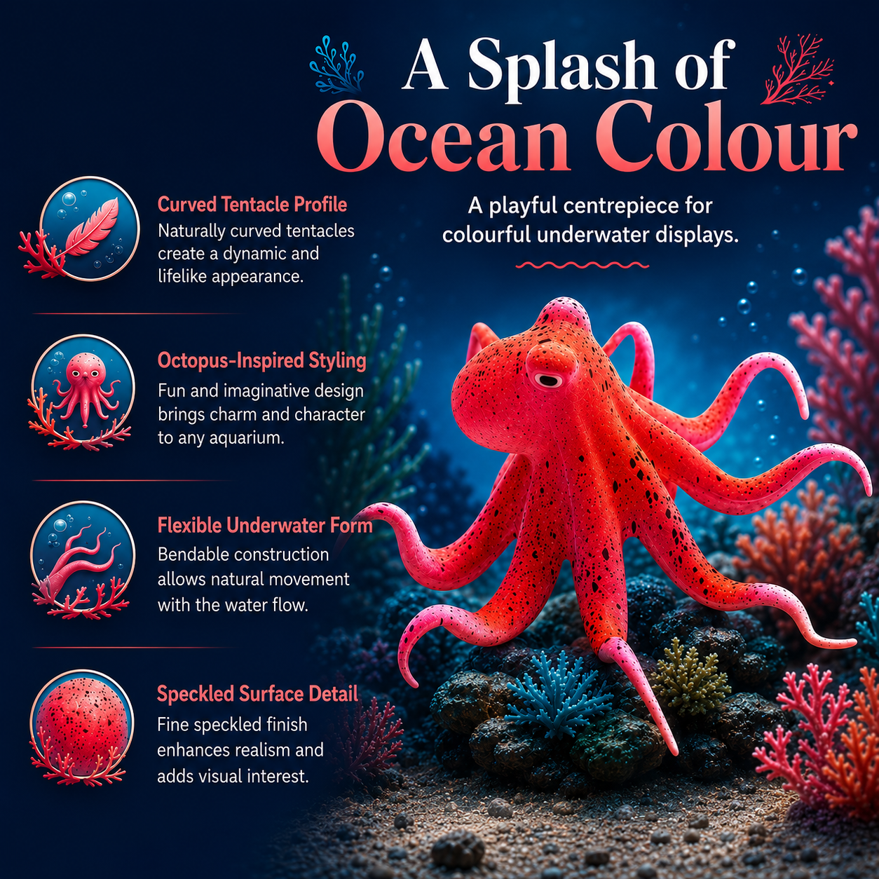 Glowing Octopus Aquarium Ornament - Red
