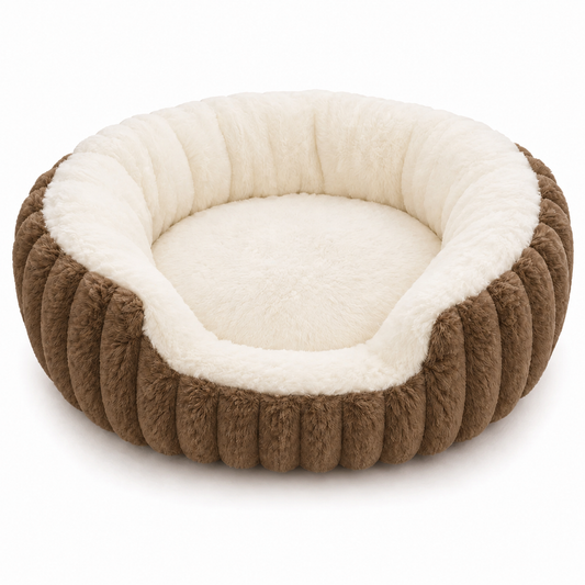 Faux Rabbit Fur Pet Bed with Raised Sides - Brown