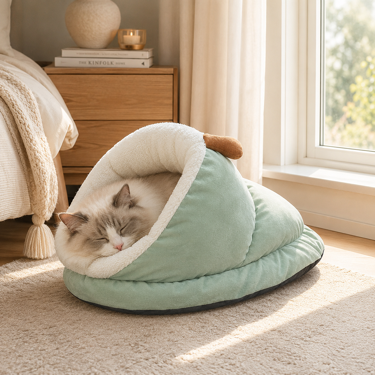 Plush Slipper-Shaped Cat Bed with Semi-Enclosed Design