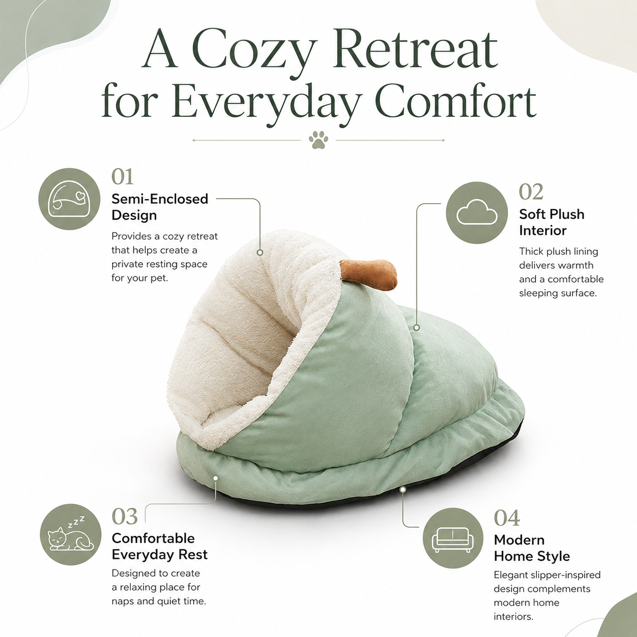 Plush Slipper-Shaped Cat Bed with Semi-Enclosed Design