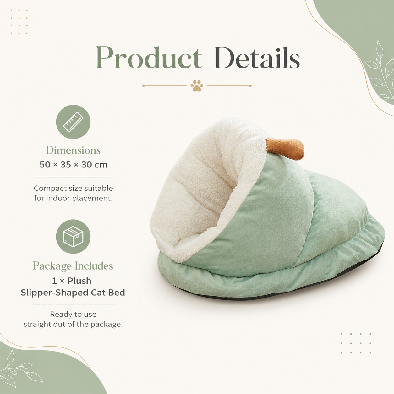 Plush Slipper-Shaped Cat Bed with Semi-Enclosed Design