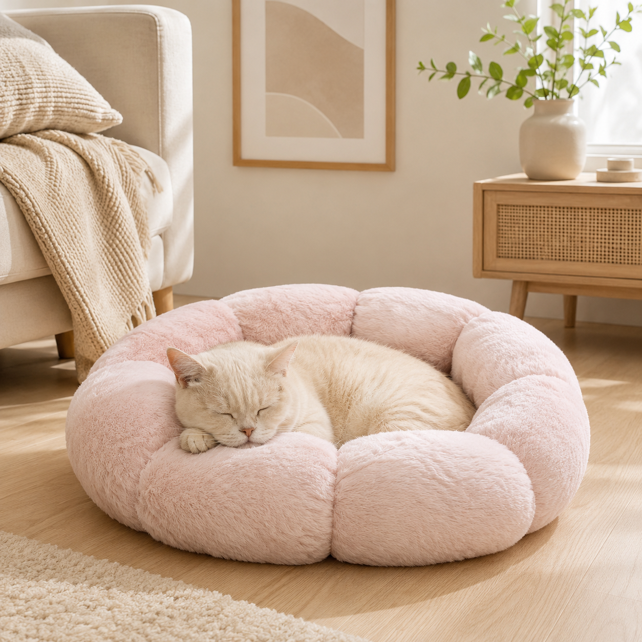 Soft Cozy Round Plush Pet Bed for Cats and Small Dogs