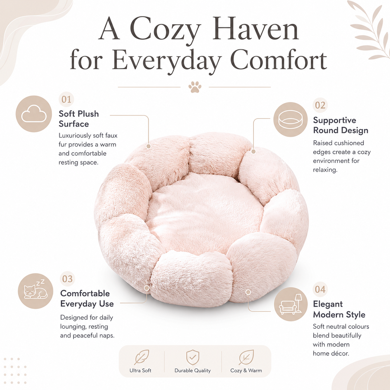 Soft Cozy Round Plush Pet Bed for Cats and Small Dogs