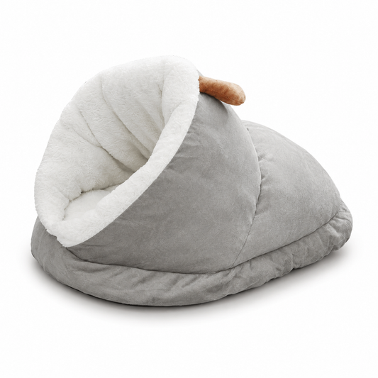 Plush Slipper-Shaped Cat Bed with Semi-Enclosed Design - Grey