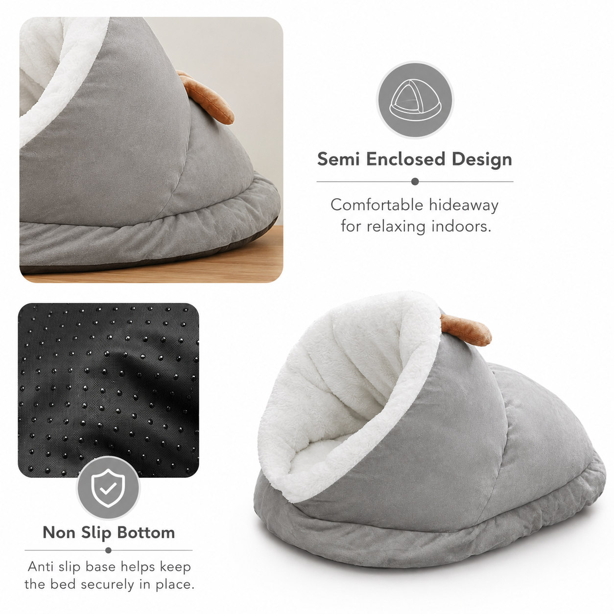 Warm Plush Slipper Style Pet Bed for Cats and Small Dogs - Grey