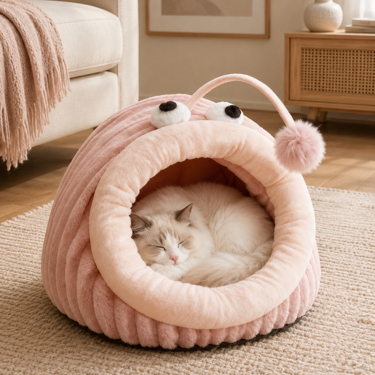 Lantern Fish Shaped Plush Cat Cave Bed