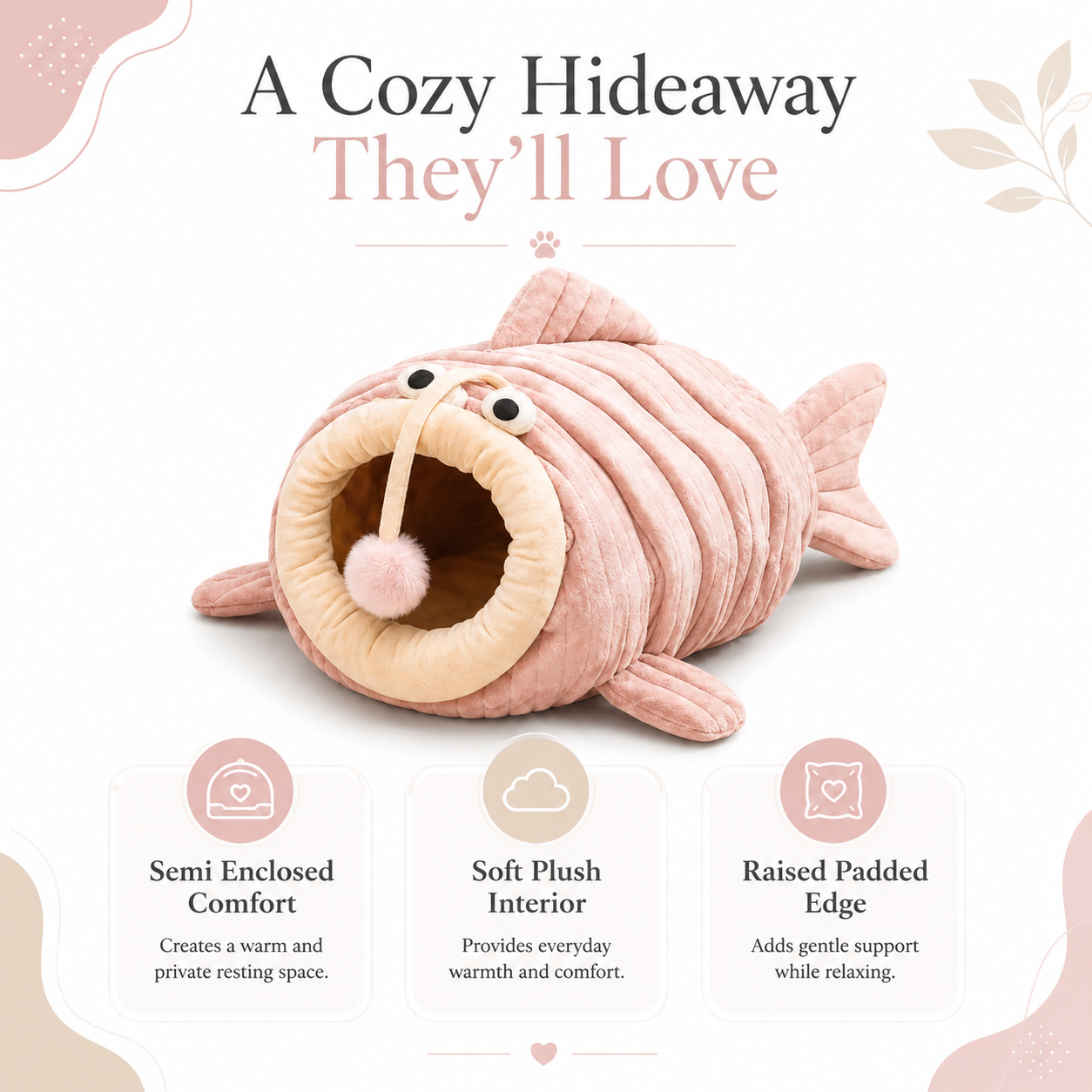 Lantern Fish Shaped Plush Cat Cave Bed