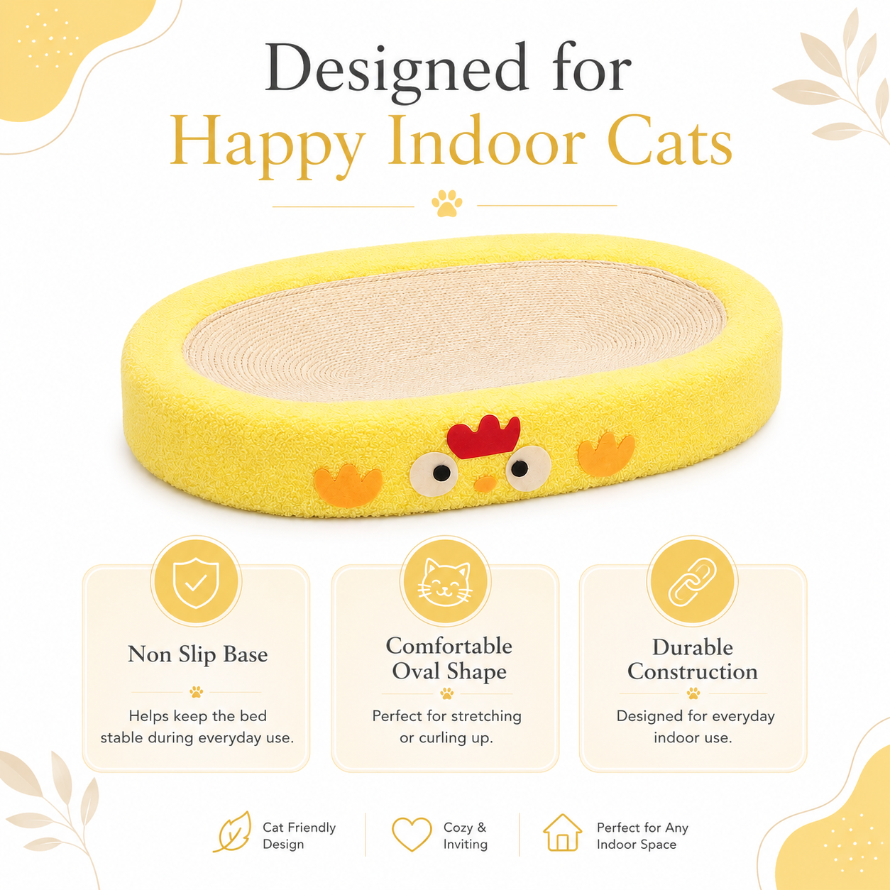 Oval Cat Scratcher Bed with Sisal Scratching Pad