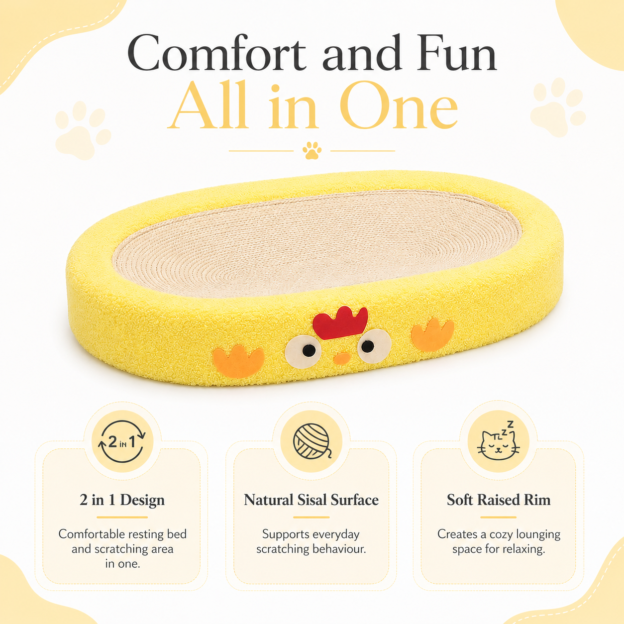 Oval Cat Scratcher Bed with Sisal Scratching Pad