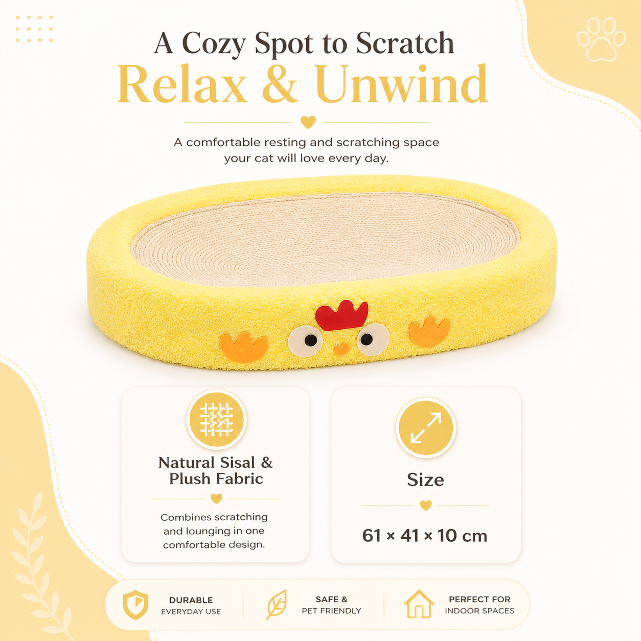 Oval Cat Scratcher Bed with Sisal Scratching Pad