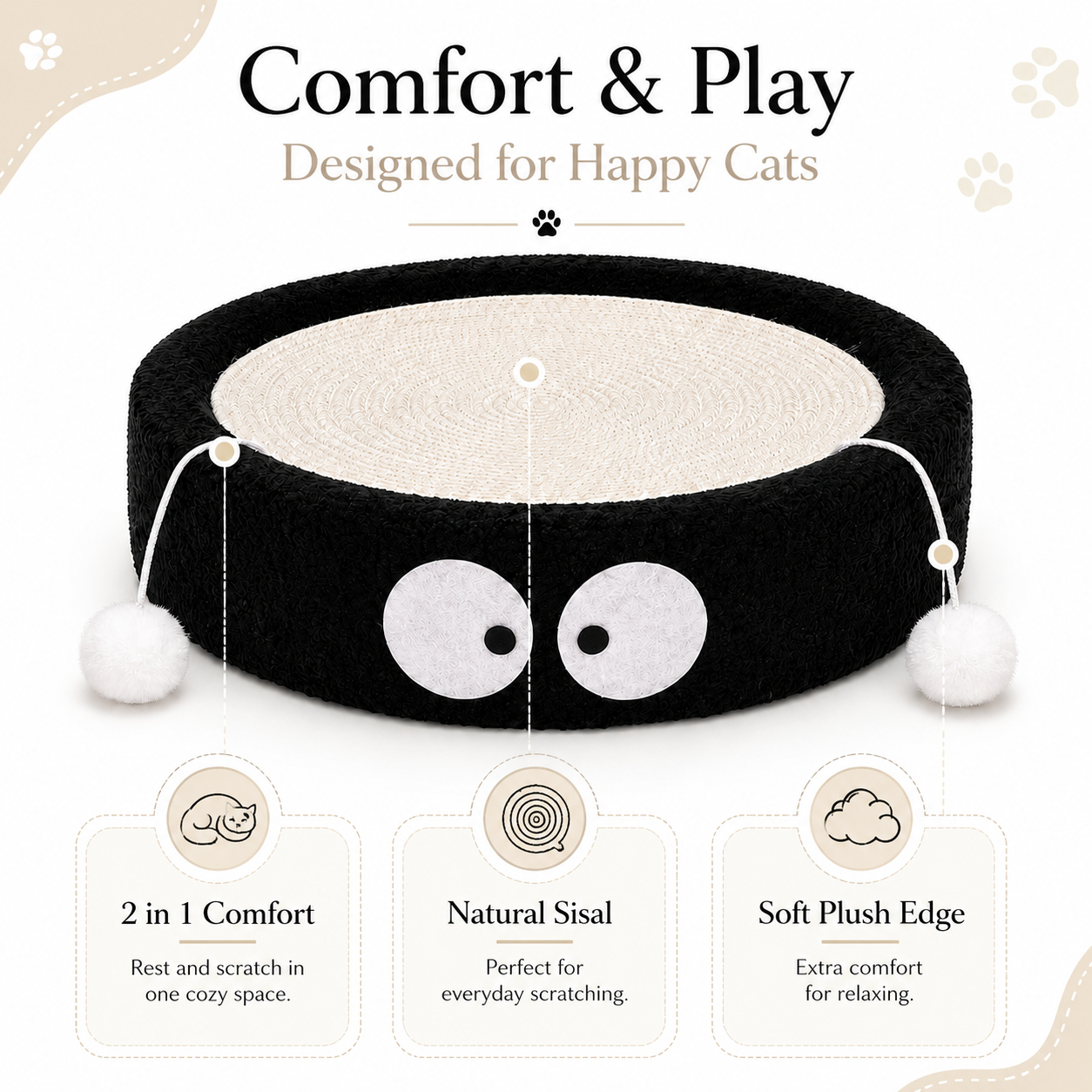 Round Cat Scratcher Bed with Sisal Scratching Pad