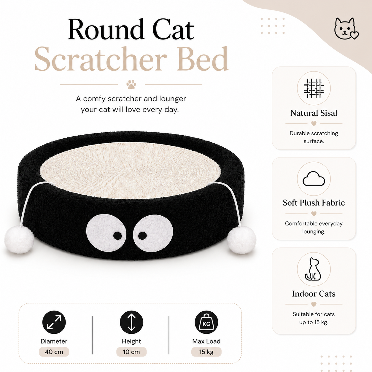 Round Cat Scratcher Bed with Sisal Scratching Pad