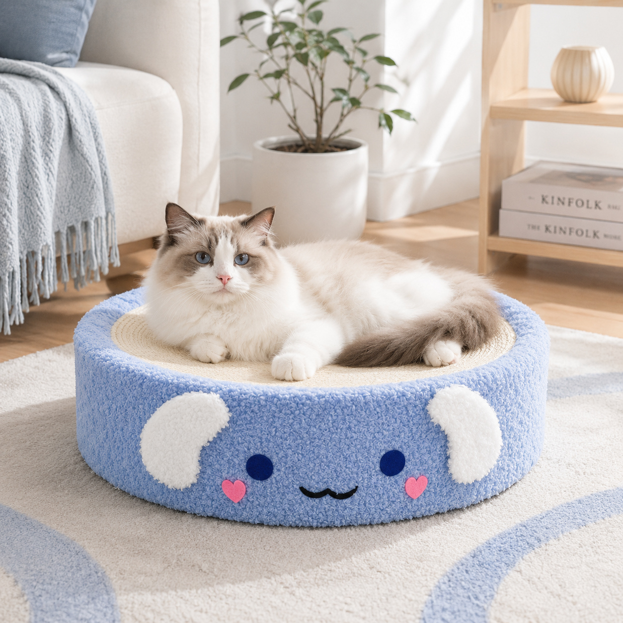 Round Plush Lounger Cat Scratcher Bed with Sisal Surface