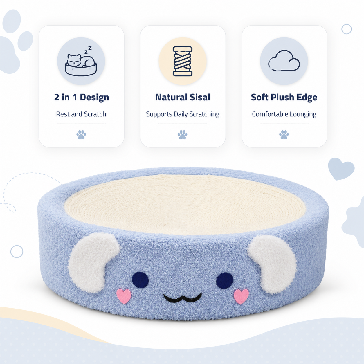 Round Plush Lounger Cat Scratcher Bed with Sisal Surface