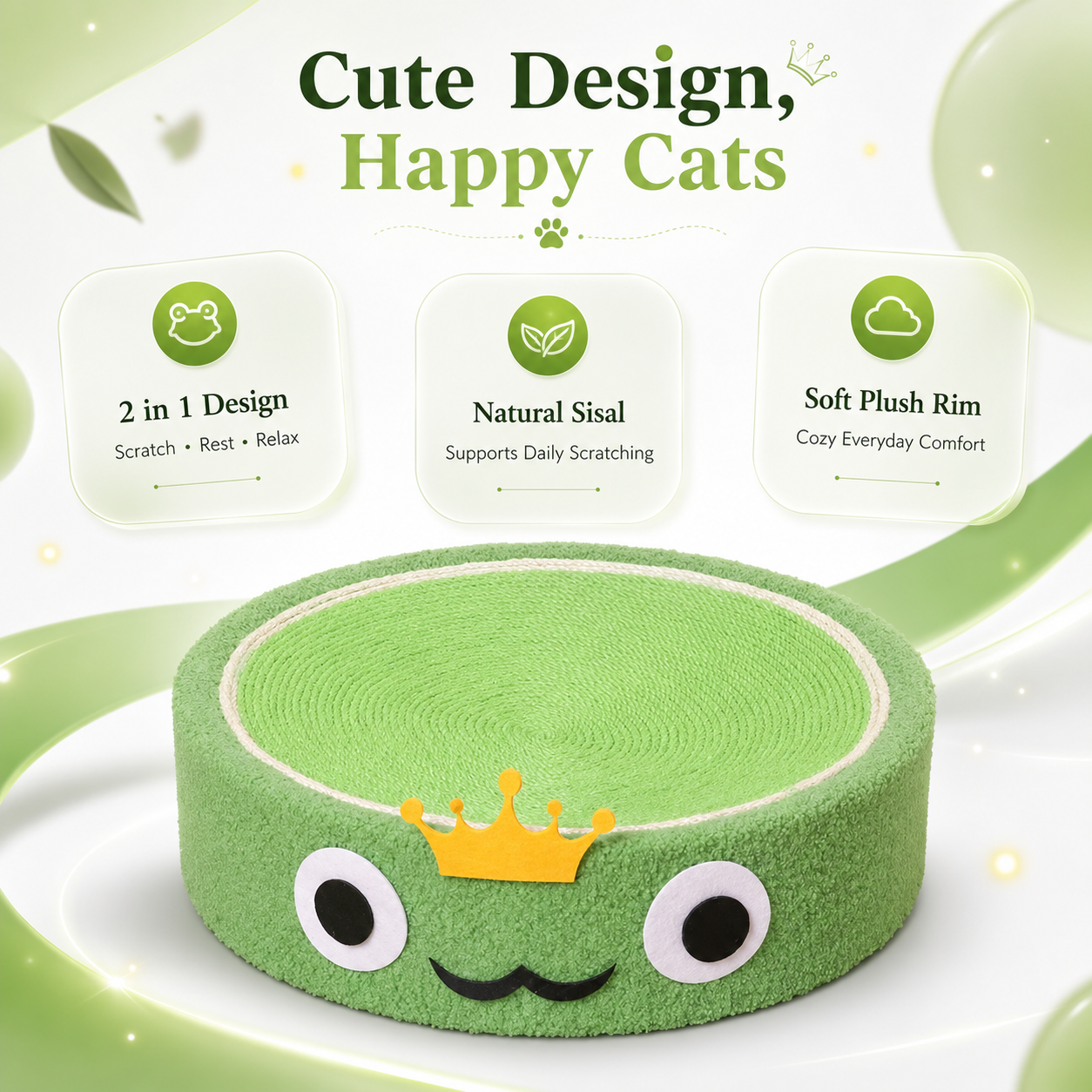 Plush Round Cat Scratcher Bed with Sisal Scratching Surface