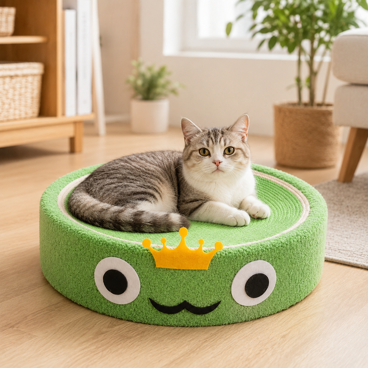 Plush Round Cat Scratcher Bed with Sisal Scratching Surface