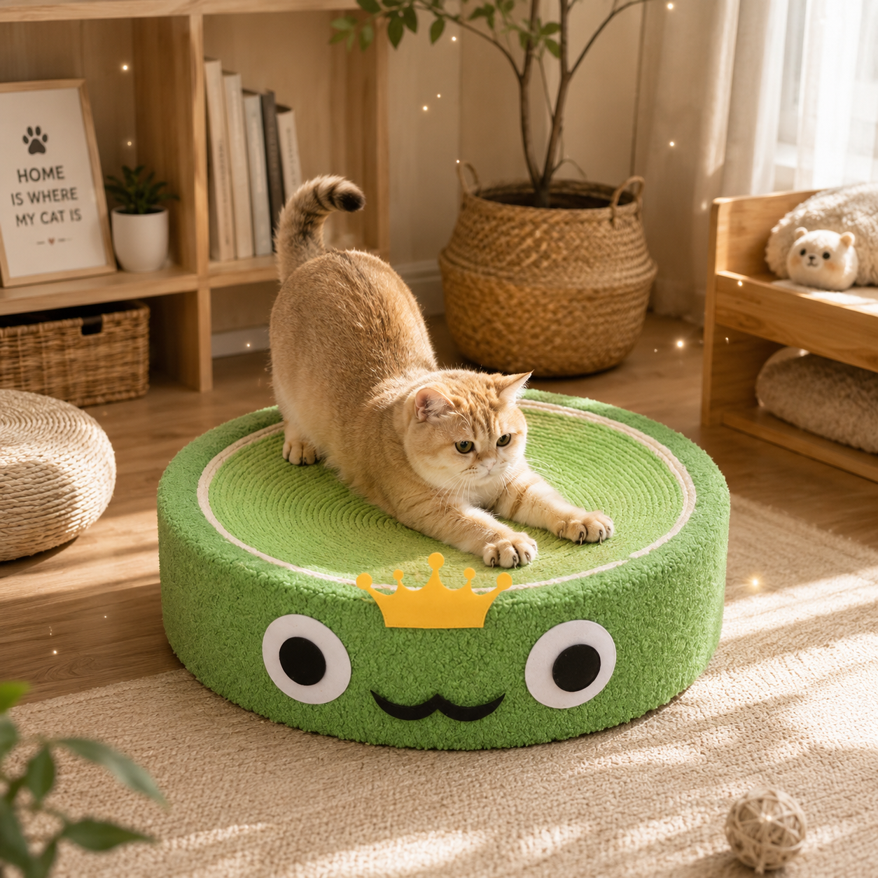 Plush Round Cat Scratcher Bed with Sisal Scratching Surface