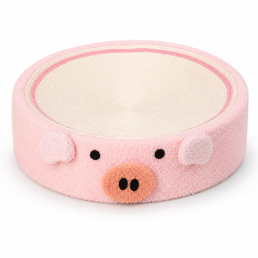 Plush Round Pig Cat Scratcher Bed with Sisal Pad