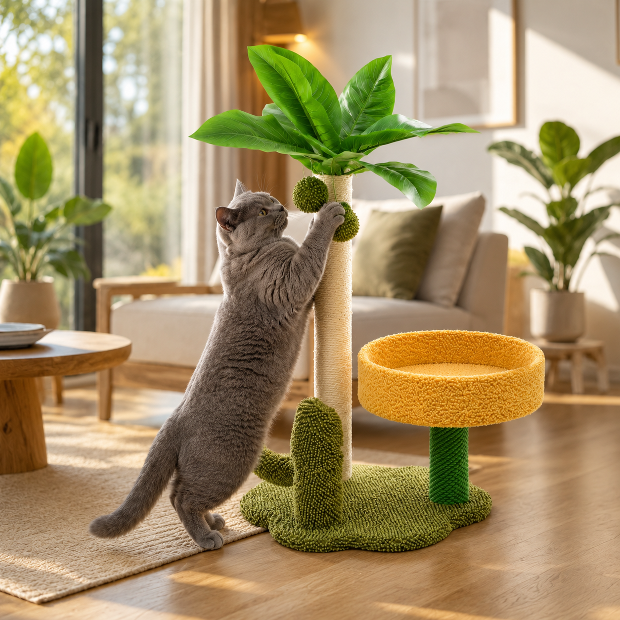 Compact Cat Tree with Sisal Scratching Post Plush Bed