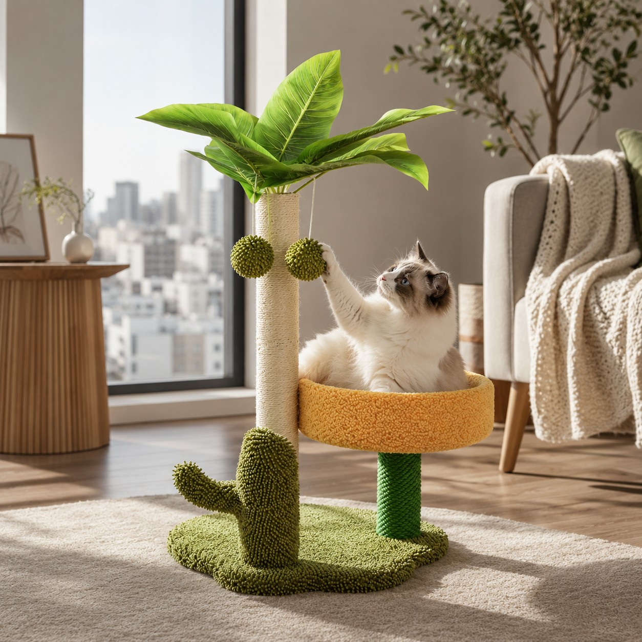Compact Cat Tree with Sisal Scratching Post Plush Bed