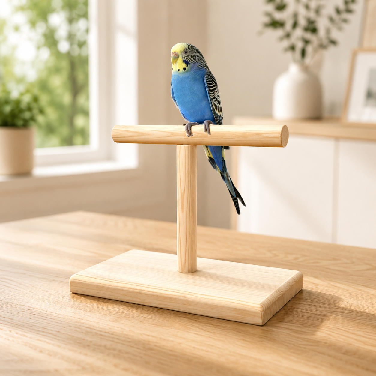 Wooden Tabletop Bird Stand for Small Birds