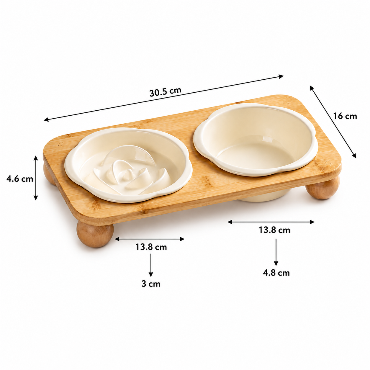 Ceramic Floral Cat Slow Feeder and Water Bowl Set - Yellow