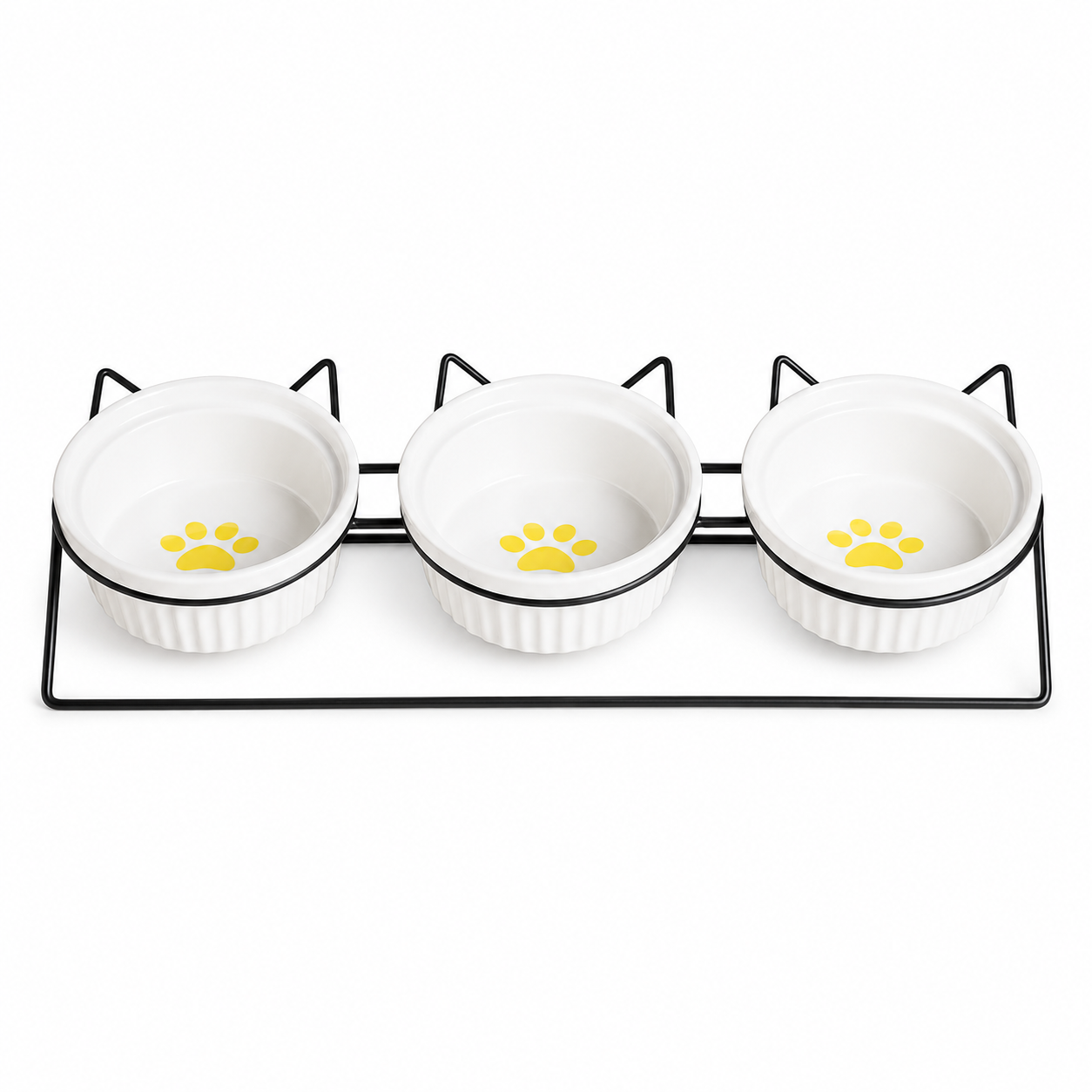 Triple Ceramic Pet Bowl Set with Elevated Iron Stand
