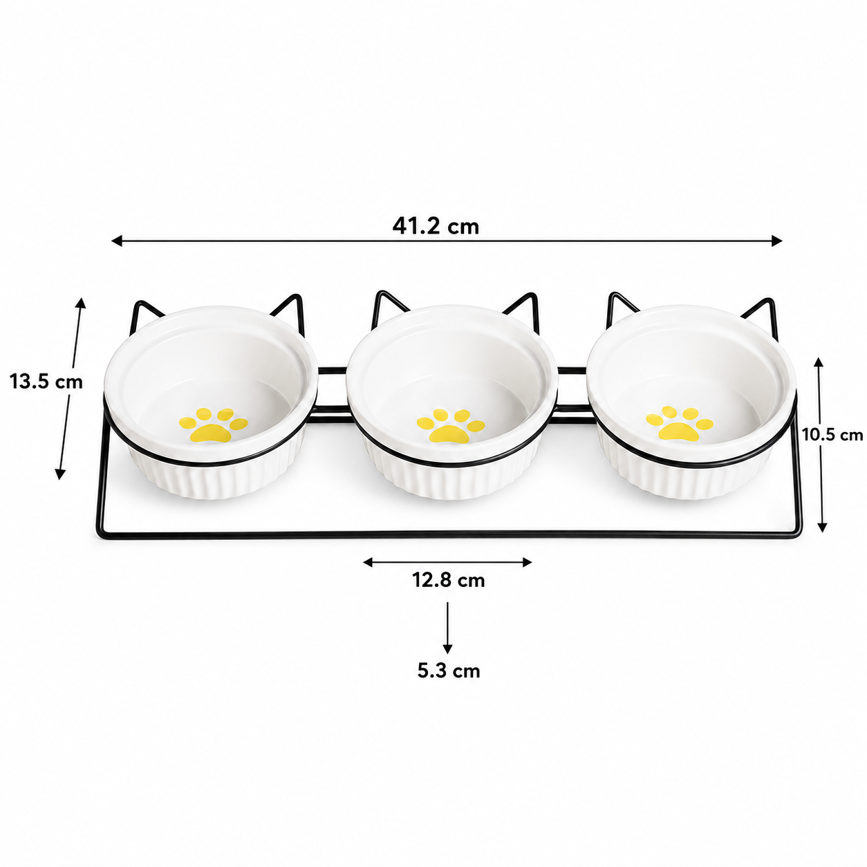 Triple Ceramic Pet Bowl Set with Elevated Iron Stand