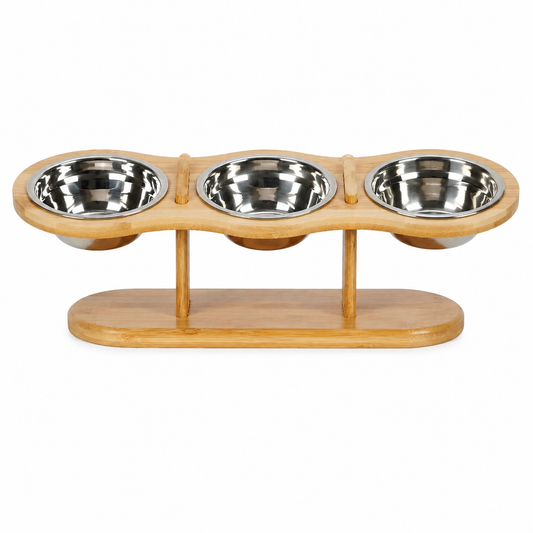 3 in 1 Elevated Stainless Steel Cat Bowl Feeding Set with 15° Angled Stand
