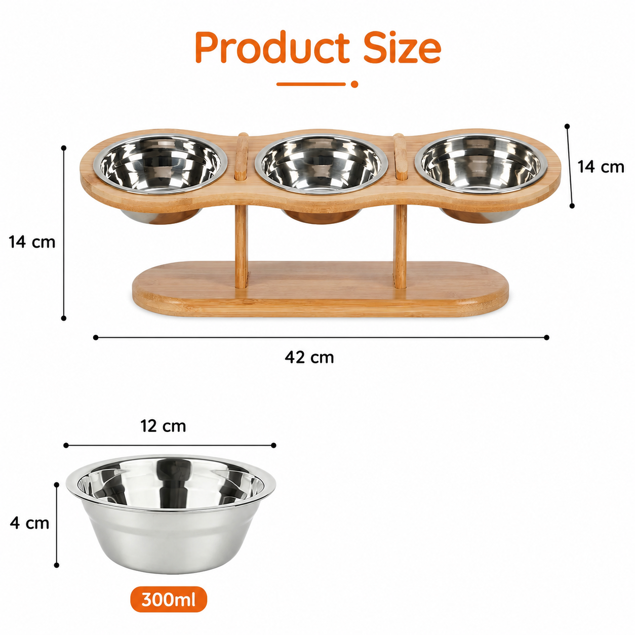 3 in 1 Elevated Stainless Steel Cat Bowl Feeding Set with 15° Angled Stand