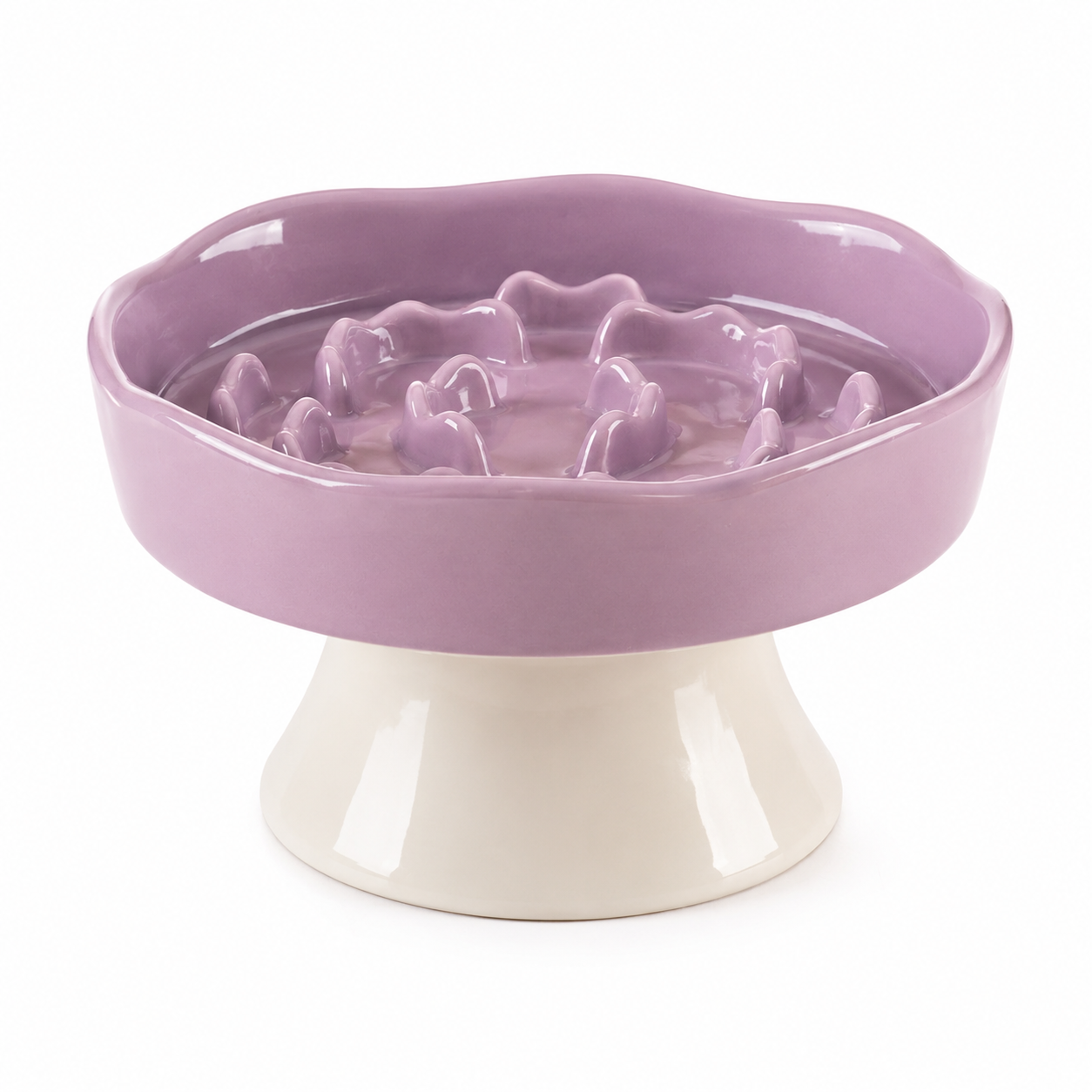Ceramic Elevated Pet Slow Feeder Bowl for Cats and Small Dogs - Purple