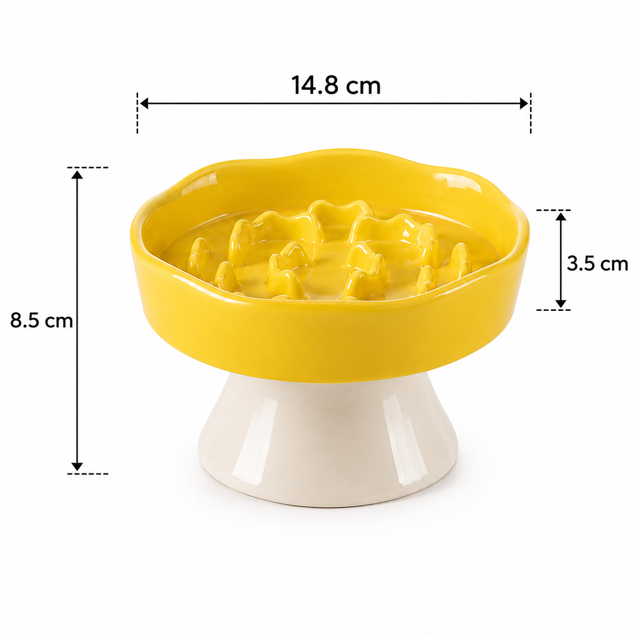 Ceramic Elevated Pet Slow Feeder Bowl for Cats and Small Dogs - Yellow