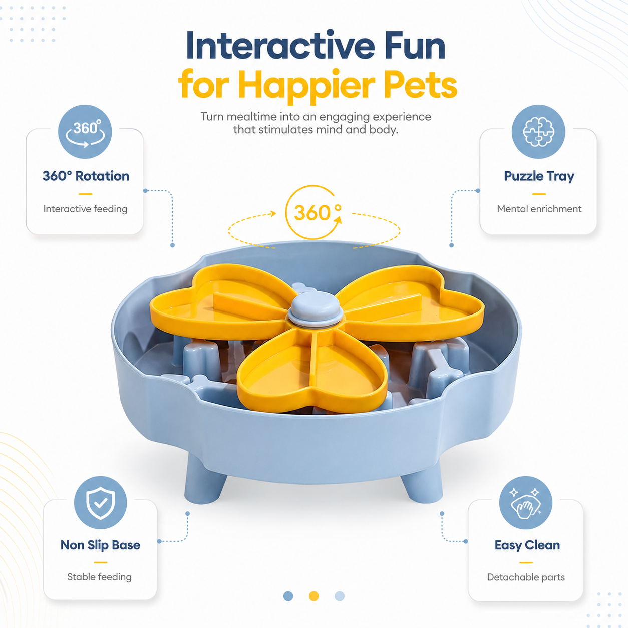 Detachable Rotating Pet Feeding Bowl - Blue